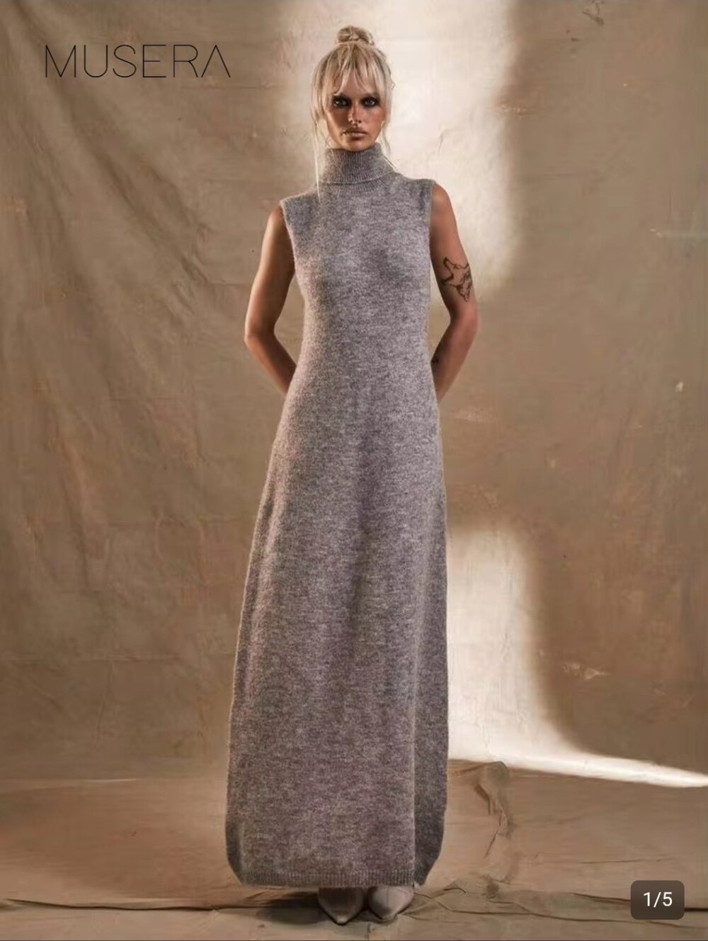 Musera Maxi Sweater Dress Sleevless Turtleneck Women's Size Large